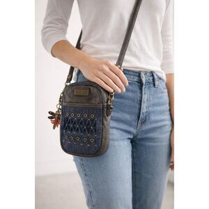 Chala Convertible Crossbody Mini Bag Blue Canvas Leather Trim